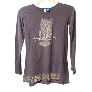 Blu by Blu Girls Long Sleeve Owl Print Top Sequin Detail Grey Silver Size 14